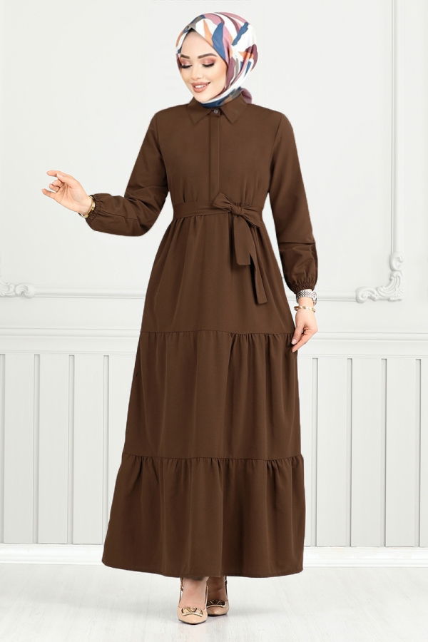 Modaselvim خصم صافٍ20%+20% في سلة التسوق الفستان بني 400ART1044-M