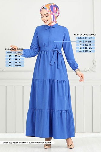 moda selvim Dress 400ART1044-M Indigo - Thumbnail