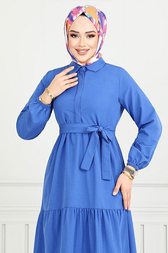 moda selvim Dress 400ART1044-M Indigo - Thumbnail