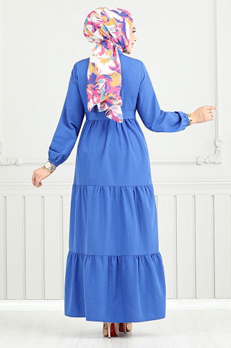 moda selvim الفستان ازرق 400ART1044-M - Thumbnail