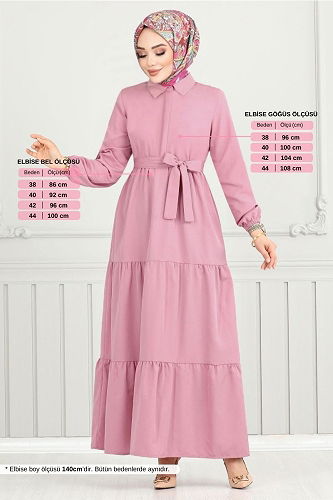 moda selvim الفستان وردي 400ART1044-M - Thumbnail