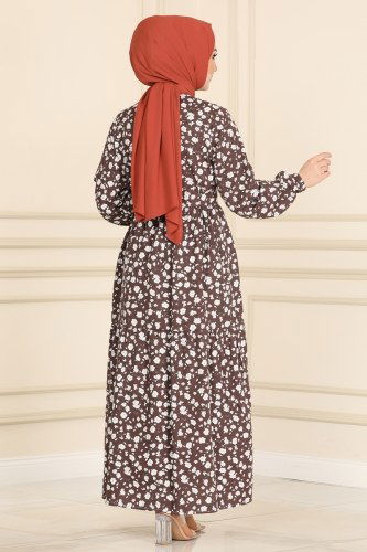 moda selvim Dress 400BRZ597 Brown - Thumbnail