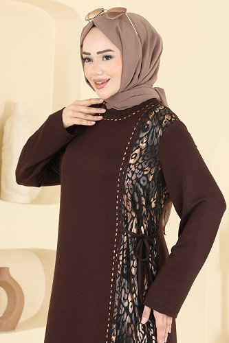moda selvim Dress 4017HN394 Brown - Thumbnail