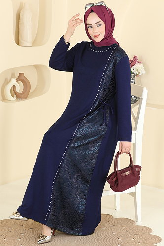 moda selvim Dress 4017HN394 Navy Blue - Thumbnail