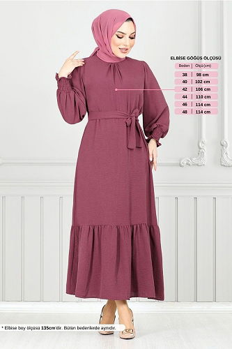 moda selvim Dress 401ART1044-M Dark Rose Dusky - Thumbnail