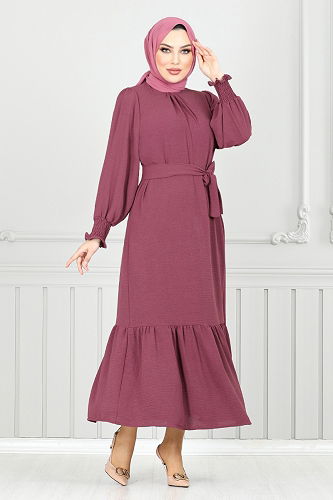 moda selvim Dress 401ART1044-M Dark Rose Dusky - Thumbnail