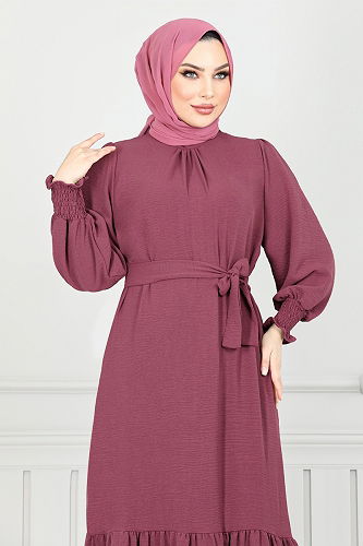 moda selvim Dress 401ART1044-M Dark Rose Dusky - Thumbnail