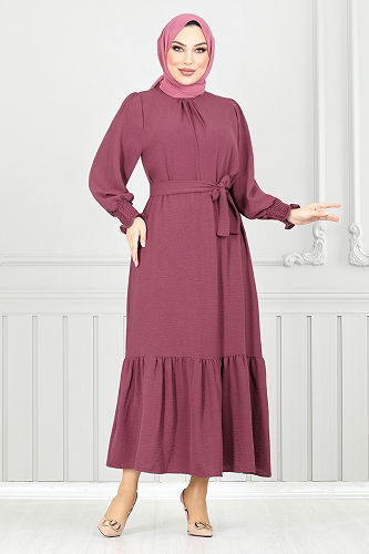 moda selvim الفستان وردي غامق 401ART1044-M - Thumbnail