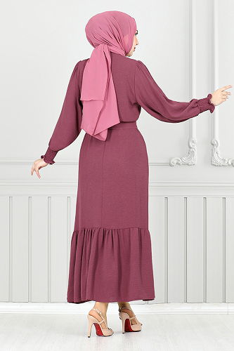 moda selvim الفستان وردي غامق 401ART1044-M - Thumbnail