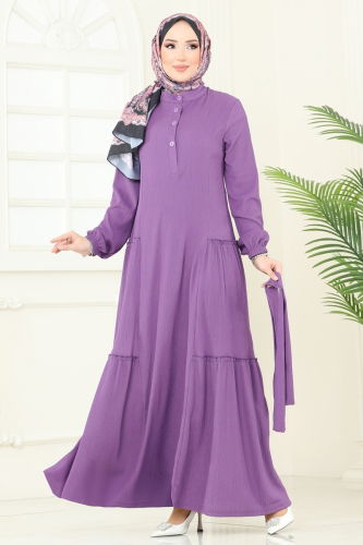 moda selvim الفستان ليلكي غامق 401DVL817 - Thumbnail