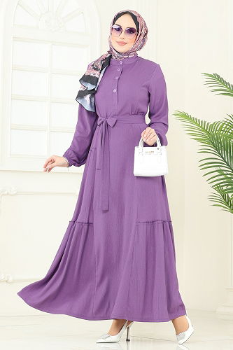 moda selvim الفستان ليلكي غامق 401DVL817 - Thumbnail