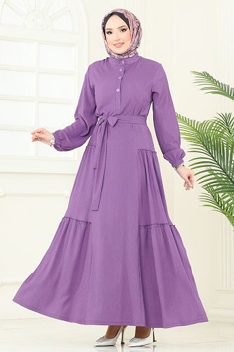 moda selvim الفستان ليلكي غامق 401DVL817 - Thumbnail