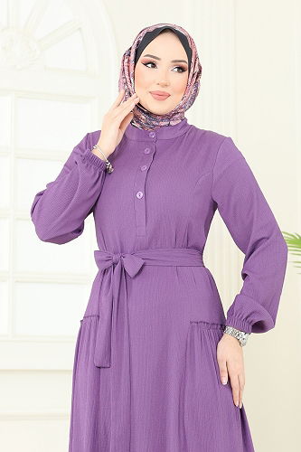 moda selvim الفستان ليلكي غامق 401DVL817 - Thumbnail