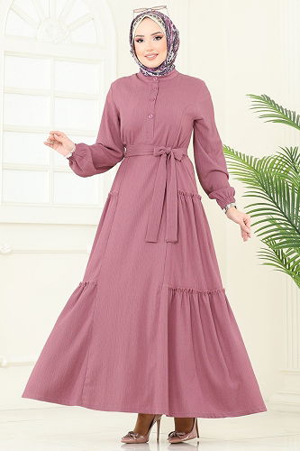 moda selvim Dress 401DVL817 Dark Rose Dusky - Thumbnail