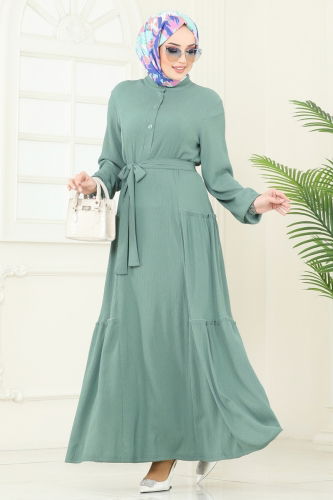 moda selvim الفستان أخضر باهت 401DVL817 - Thumbnail