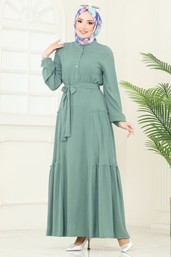 moda selvim الفستان أخضر باهت 401DVL817 - Thumbnail