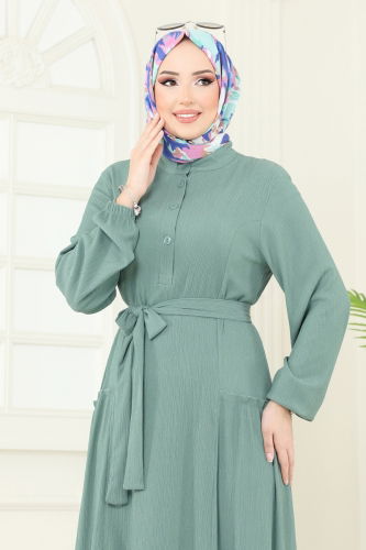 moda selvim الفستان أخضر باهت 401DVL817 - Thumbnail