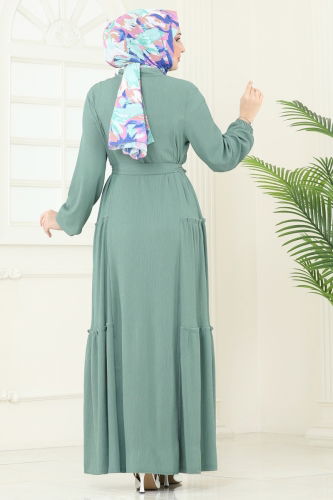 moda selvim الفستان أخضر باهت 401DVL817 - Thumbnail