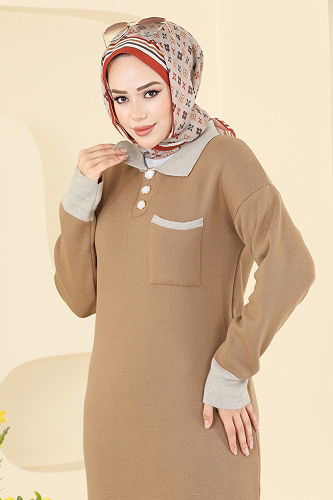 moda selvim Dress 4020KLB1050 Biscuit - Thumbnail