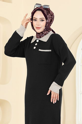 moda selvim Dress 4020KLB1050 Black - Thumbnail