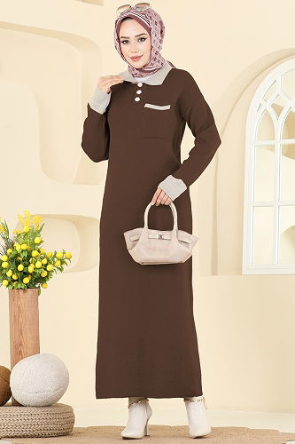 moda selvim Dress 4020KLB1050 Brown - Thumbnail