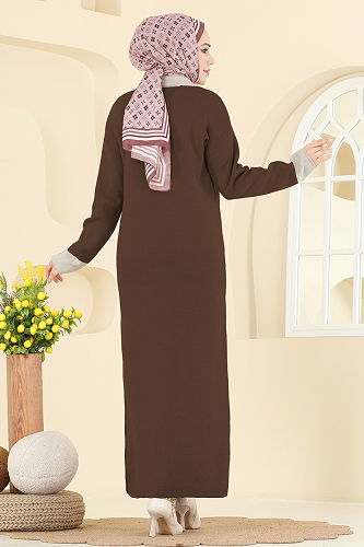 moda selvim الفستان بني 4020KLB1050 - Thumbnail