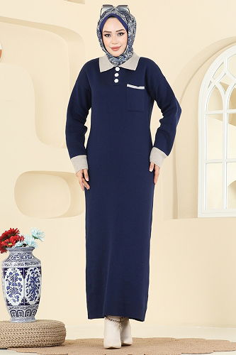 moda selvim Dress 4020KLB1050 Navy Blue - Thumbnail
