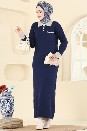moda selvim Dress 4020KLB1050 Navy Blue - Thumbnail