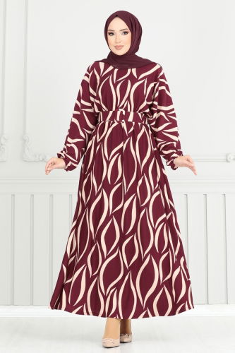 moda selvim Dress 4026TEG847 Burgundy - Thumbnail