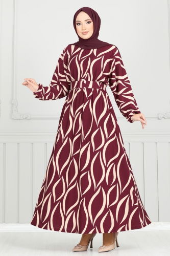 moda selvim Dress 4026TEG847 Burgundy - Thumbnail