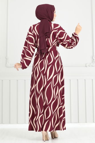 moda selvim Dress 4026TEG847 Burgundy - Thumbnail