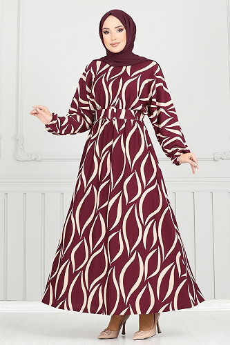moda selvim Dress 4026TGE913-M Burgundy - Thumbnail