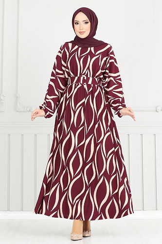 moda selvim Dress 4026TGE913-M Burgundy - Thumbnail