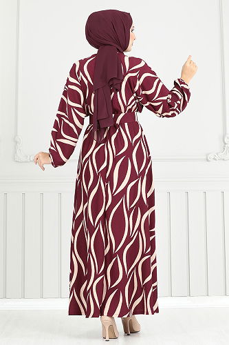 moda selvim Dress 4026TGE913-M Burgundy - Thumbnail