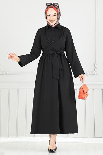 moda selvim Dress 402ART1138 Black - Thumbnail