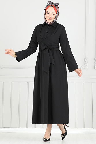 moda selvim Dress 402ART1138 Black - Thumbnail