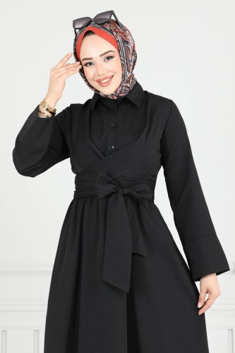 moda selvim الفستان أسود 402ART1138 - Thumbnail