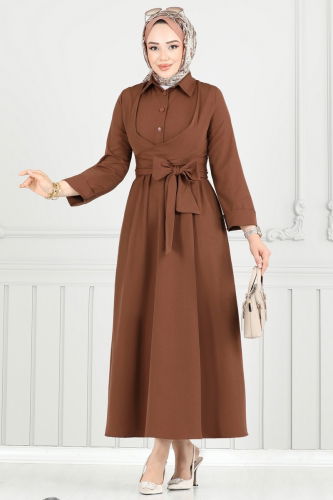 moda selvim الفستان بني 402ART1138 - Thumbnail