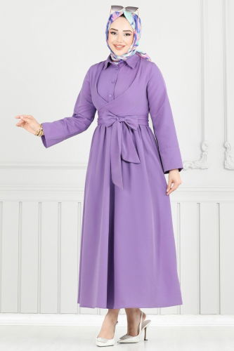 moda selvim Dress 402ART1138 Dark Lilac - Thumbnail