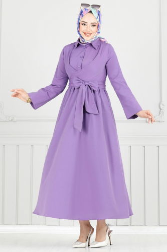 moda selvim Dress 402ART1138 Dark Lilac - Thumbnail