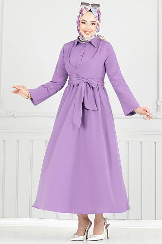 moda selvim Dress 402ART1138 Lilac - Thumbnail