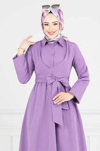 moda selvim Dress 402ART1138 Lilac - Thumbnail