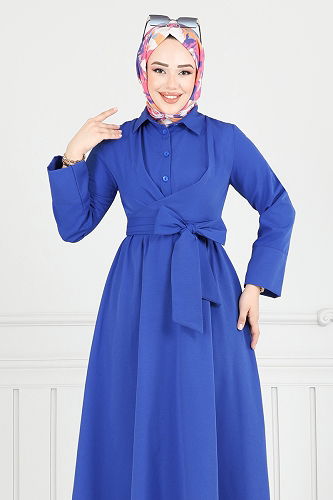 moda selvim Dress 402ART1138 Saxe - Thumbnail