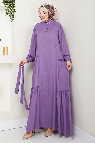 moda selvim Dress 402DVL897-M Dark Lilac - Thumbnail