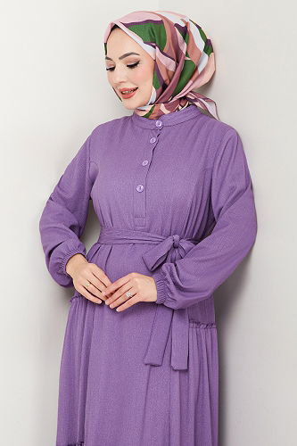 moda selvim الفستان ليلكي غامق 402DVL897-M - Thumbnail