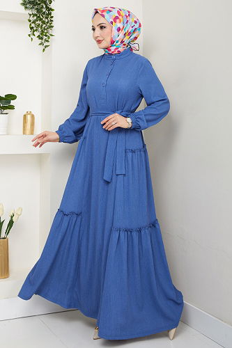 moda selvim Dress 402DVL897-M Indigo - Thumbnail
