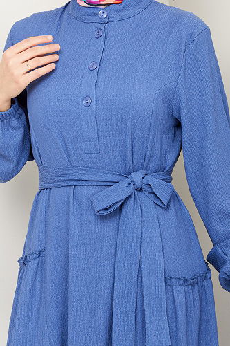 moda selvim Dress 402DVL897-M Indigo - Thumbnail