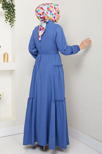 moda selvim Dress 402DVL897-M Indigo - Thumbnail