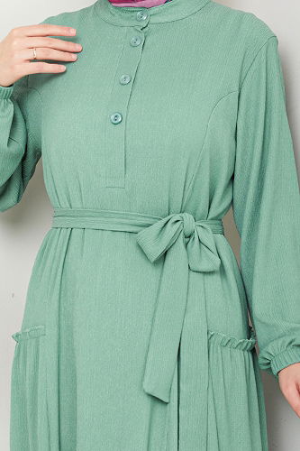 moda selvim الفستان أخضر باهت 402DVL897-M - Thumbnail