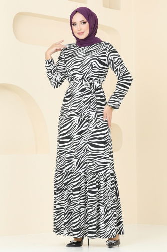 moda selvim Dress 4030PM271 Zebra & Black - Thumbnail